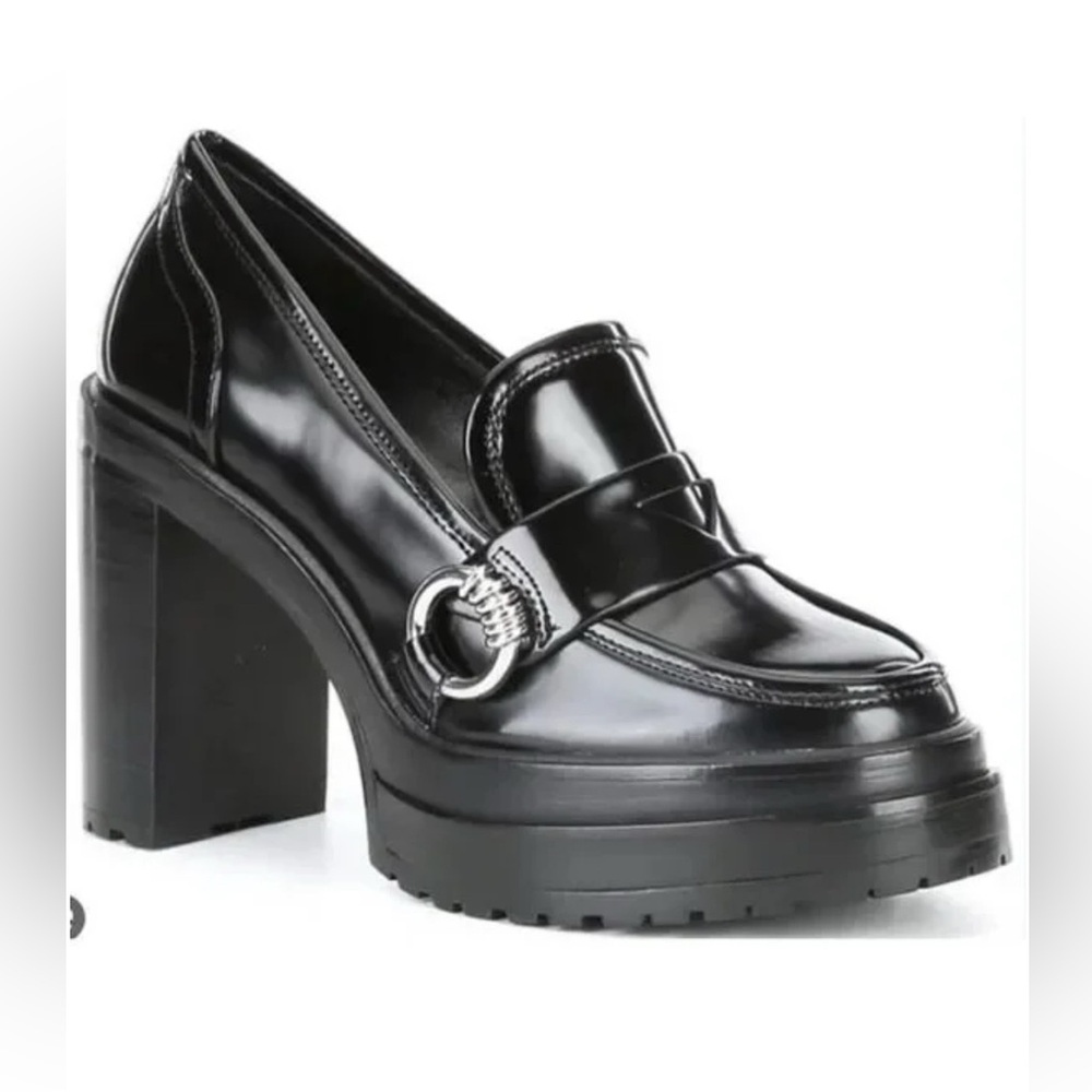 Gianni Bini Black Platform Heels Loafer On-Trend Shoes Patent Chunky Heel, 8.5 - Picture 11 of 11